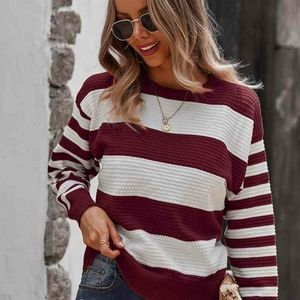 Striped Round Neck Thermal Sweater
